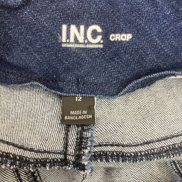 INC Crop Jeans 12 Pull On Wide Leg Stretch Denim Blue Cotton Comfy 💙 - Picture 11 of 13